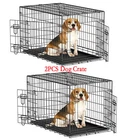2X 36" Dog Crate Kennel Folding Metal Wire Pet Cage With Tray Pan 2 Door Black