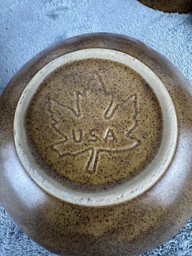 Monmouth Pottery Maple Leaf Mojave Brown Speckled 4 Cups 4 Saucers - Picture 8 of 10