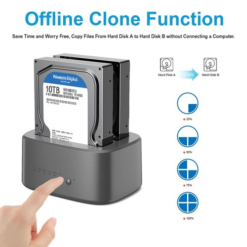 Dual Bay USB 3.0 External Hard drive Docking Station 2.5/3.5" HDD/SSD Duplicator - Afbeelding 11 van 12
