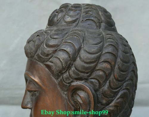 9.4"Old China Dynasty Bronze Sakyamuni Shakyamuni Amitabha Buddha Head Statue - Picture 11 of 16