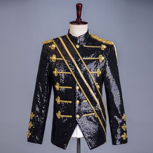 Costume Classical Slim Jacket Men's Fancy Sequins Costume Coat Court Style Stage - Picture 22 of 26