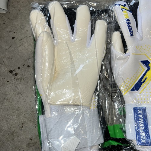 KEEPERMAX GK Gloves - Soccer glove Goal Keeper WHITE BLUE/YELLOW NEW CHOOSE SIZE - Picture 4 of 5