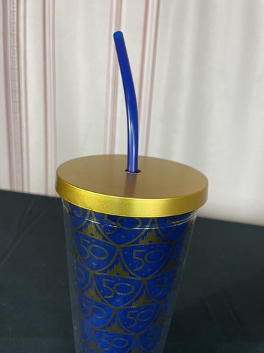 Walt Disney World Parks 50th Anniversary Gold And Blue Tumbler With Straw NEW - Picture 4 of 11