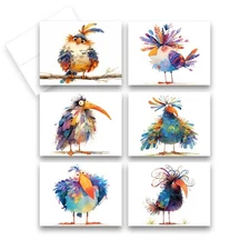 12 All Occasion Greeting Cards Blank w/ Envelopes - Funny Birds ( 2 of each )