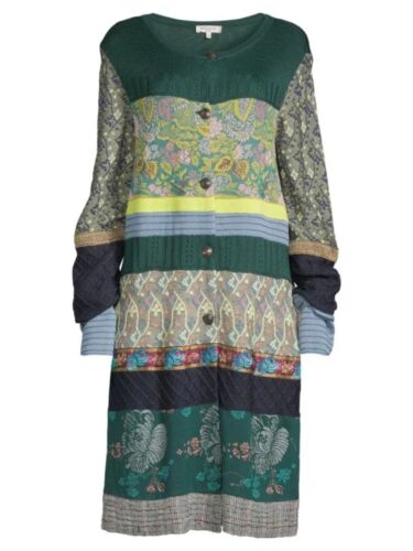 ETRO Seidenmischung Mix Print Longline Knopf Pullover Jacke 42 6 grün bunt - Bild 2 von 14