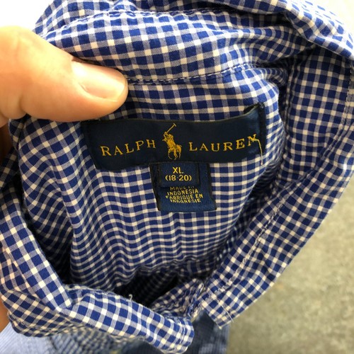 Ralph Lauren Shirt Boys XL Blue Check Orange Pony Long Sleeve Button Up - Picture 5 of 9