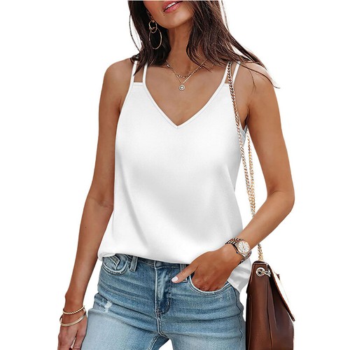 LOTTO 2025 donna estate raso seta top cami camicie scollo a V casual blusa canotta - Foto 10 di 14