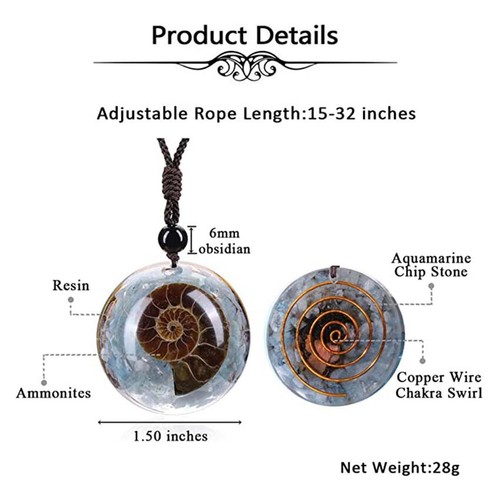 Natural Ammonite Fossil 7 Chakra Orgone Cabochon Orgonite Reiki Pendant Necklace - Picture 4 of 15