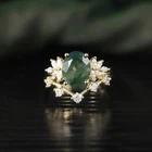 Vintage Moss Agate Gemstone Art Deco Engagement Ring Band 925 Silver sz 5-10