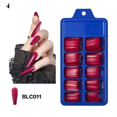 100 pcs Coloured Long Full Cover False Nails Ballerina Coffin French Acrylic ➳ - Picture 16 of 44