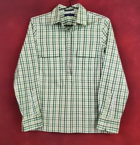 Lands' End Damen bügelfrei Pinpoint Oxford Bluse grün & weiß Gingham Karo 8