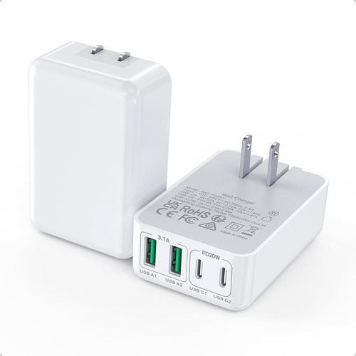2-Pack 40W 4-Port USB-C Wall Charger PD/QC - Fast Charge iPhone iPad Samsung - Zdjęcie 9 z 32