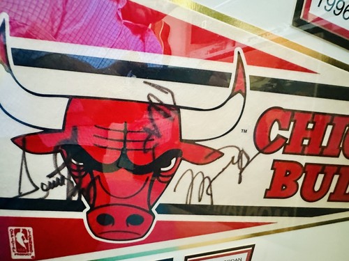 1996 Chicago Bulls NBA Championship Signed Pennant Jordan, Pippen, Rodman, Kukoc - Picture 10 of 14