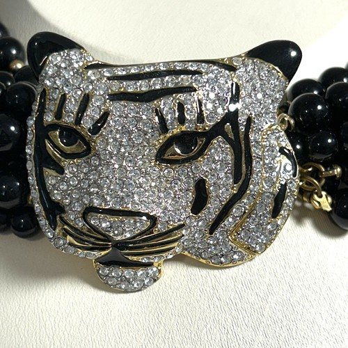 VTG Kenneth Lane Necklace Tiger Rhinestone Clasp Excellent KJL Statement Choker - Picture 7 of 8