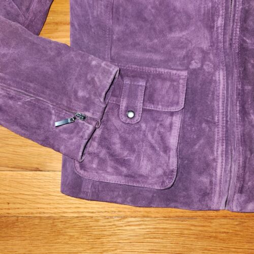 Chaqueta de cuero de gamuza Alfani para mujer pequeña púrpura moto cremallera - Imagen 2 de 8