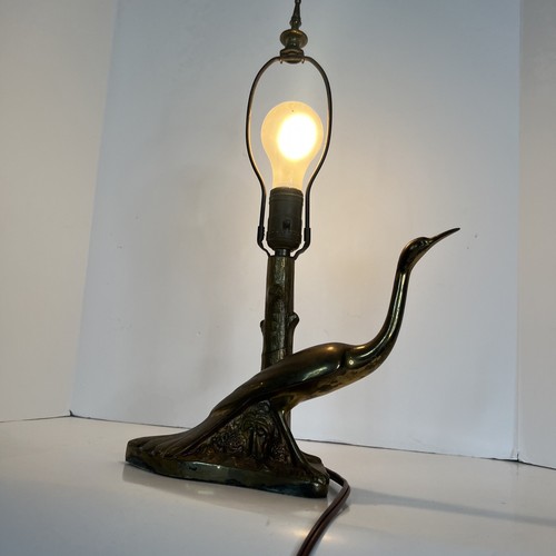 Vintage Art Nouveau Brass Peacock Bird by Tree Table Desk Lamp 18" tall Works - Picture 24 of 24