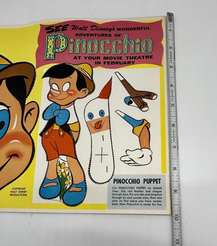 Máscara y marioneta de papel promocional sin cortar de la película de Pinocho de Walt Disney de 1940 RARA - Imagen 7 de 7