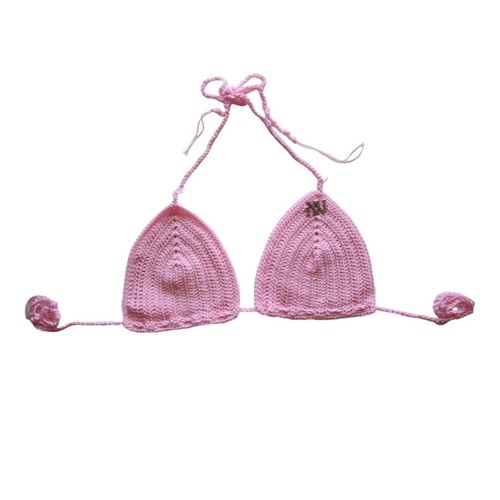 Nikita Naomi Handmade Crochet Swimwear Alize Pink Triangle Bikini TOP Size Small - Picture 4 of 8
