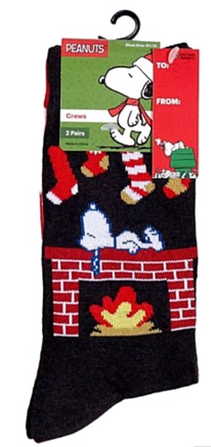 Neu PEANUTS HERREN WEIHNACHTEN 2 PAAR Socken SNOOPY & WOODSTOCK mit KAMIN - Bild 2 von 2