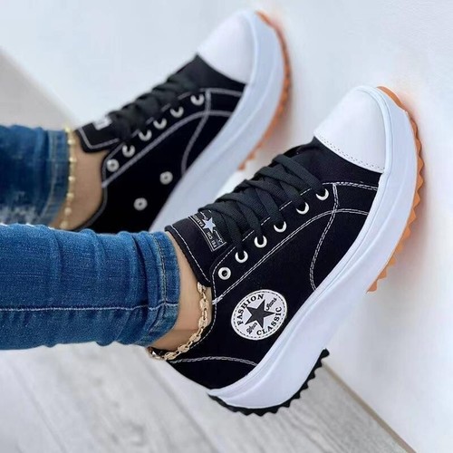 Zapatillas Informales Zapatos Moda Mujer Zapatos de Lona Tenis Plataforma Gruesas Bombas - Imagen 12 de 17