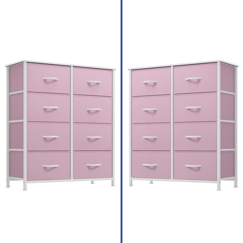 Fabric Dresser 8 Drawer Chest of Storage Tower Pink Organizer Livingroom Cabinet - Picture 7 of 11