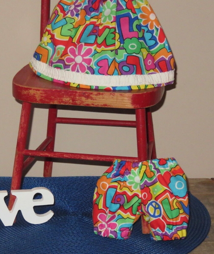 Handmade Doll Clothes for 11" - 13" Baby Dolls - "Peace & Love" Red Dress Set - Picture 2 of 5