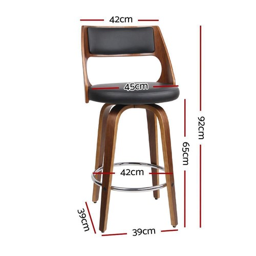Artiss 2x Wooden Bar Stools Swivel Bar Stool Kitchen Dining Chair Wood Black - Picture 2 of 12