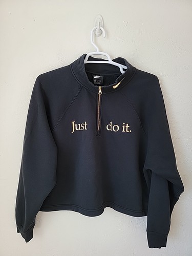 Nike Crop Sweatshirt 2XL Black Gold Foil JUST DO IT - Picture 2 of 8