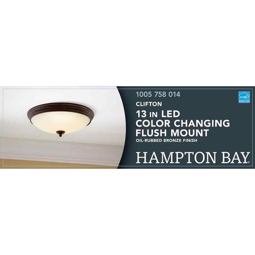 Hampton Bay Clifton 13 in. Oil Rubbed Bronze Selectable LED Flush Mount - Picture 12 of 15
