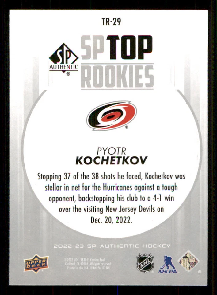 2022-23 SP Authentic Top Rookies #TR29 Pyotr Kochetkov - Image 2 of 2