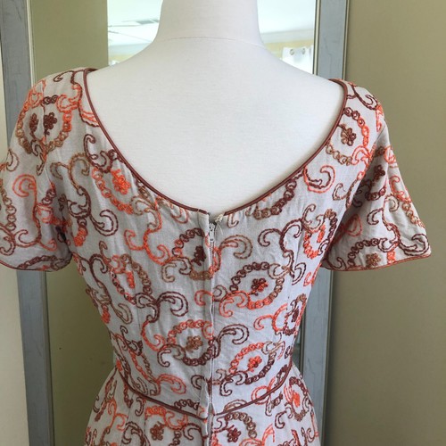 Vtg 60s Handmade Sheath Dress Medium Embroidered Beige Multicolor Mad Men Fall - Picture 8 of 11