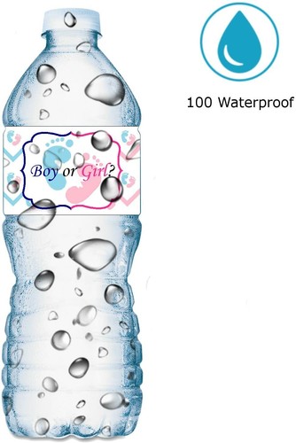 20 Gender Reveal Pink Blue Footprints Baby Shower Water Bottle Waterproof Labels - Bild 3 von 4