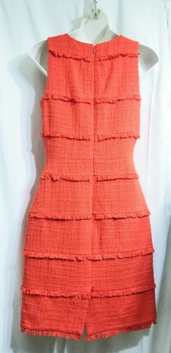 J. Crew Womens Red Orange Fringe Tweed Sheath Formal or Business Dress Size 0. - Picture 8 of 12