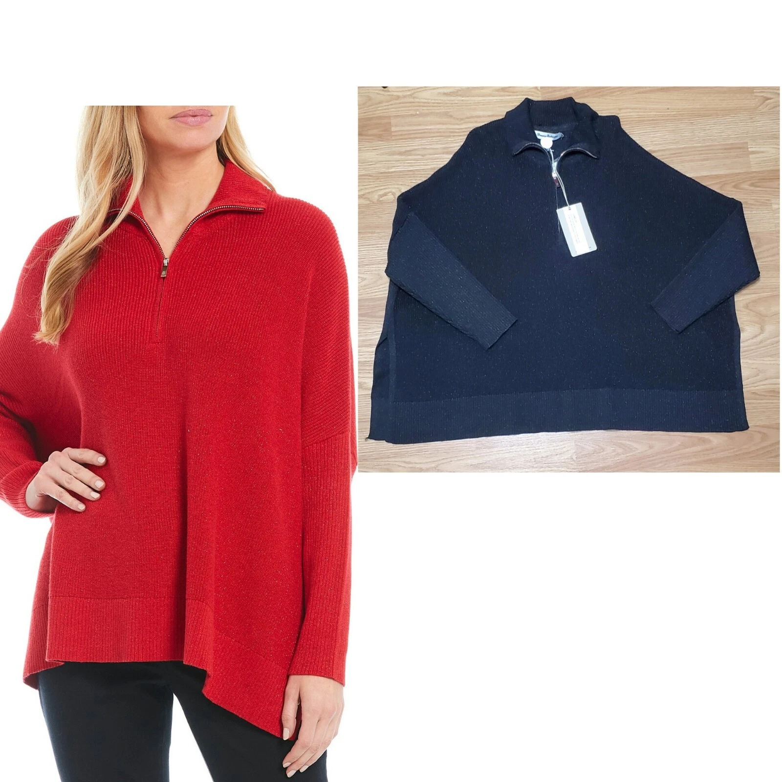 Tommy bahama shimmer bonita half zip mock neck poncho sweater black oversized
