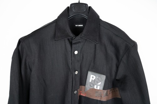 Raf Simons Denim Button Shirt Patch Carry Over Tape Black Japanese RARE S M L - Picture 2 of 8