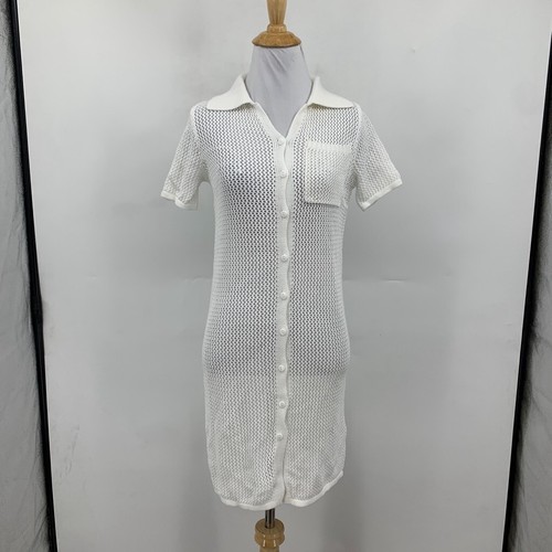 Haute Hippie Dress Womens XS White Open Stitch See Through Cover Up Short Sleeve - Picture 2 of 14