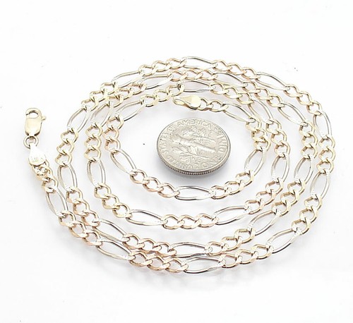 24" Diamond Cut Pave Figaro Chain Necklace Real 14K Yellow White Rose Gold  - Picture 1 of 5
