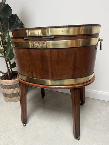 George III Mahogany Brass Bound Cellarette Wine Cooler - Picture 9 of 15