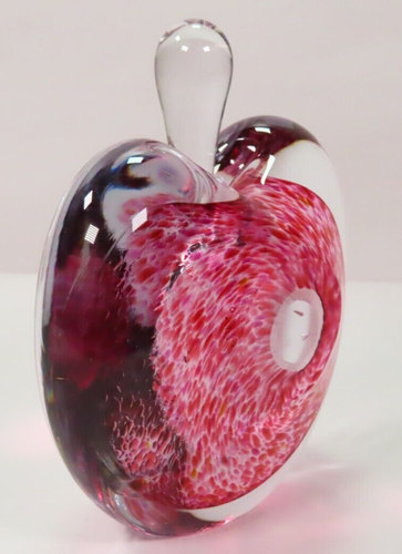 Perfume Bottle Art Glass Paperweight Pink Heart Apple Shaped w/Dauber 4.5" Tall - Picture 6 of 13