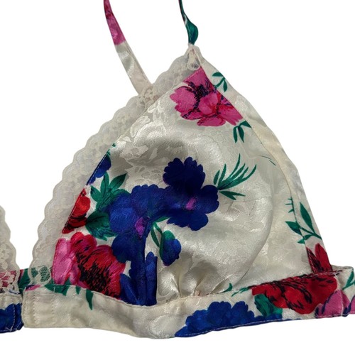 VTG Victoria’s Secret Satin Floral Bralette Small Unlined Wireless Gold Label - Picture 12 of 12