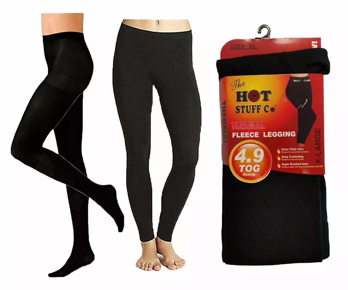 2 Pairs Hot Stuff Thermal Fleece 4.9 Tog Warm Footless or Full Foot Tights  S-2XL