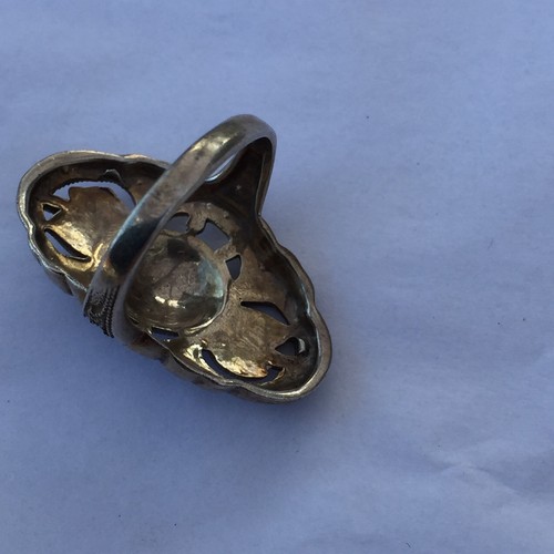 Old Sterling Marcasite Ring 1 1/3" L Open Fret Work size 4 Missing 1 Marcasite - Picture 4 of 6
