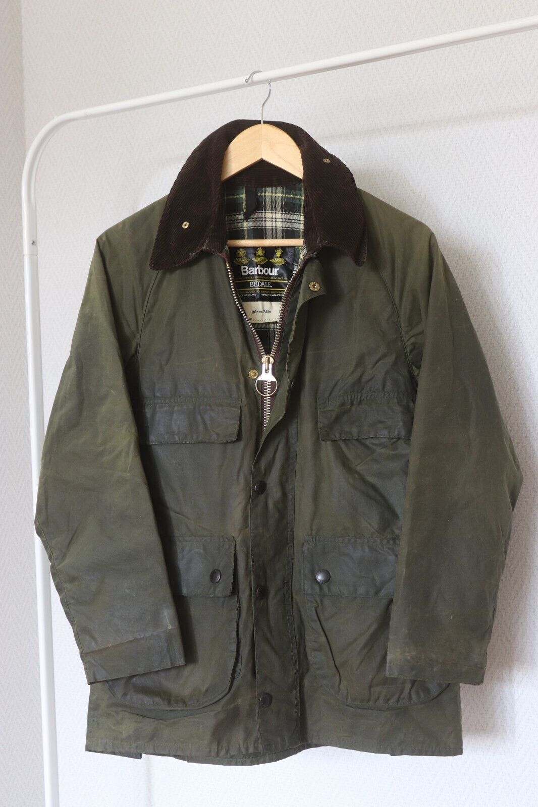 BARBOUR Vintage BEDALE A100 Waxed Jacket Chest Pockets Olive C 34 / 86