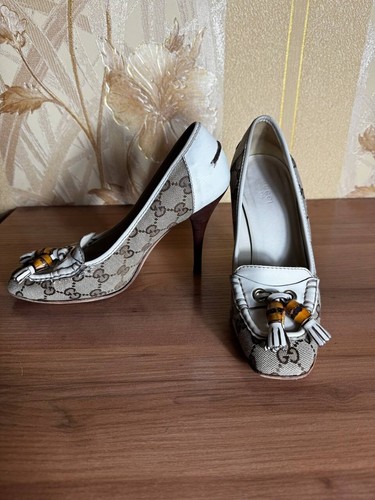 GUCCI Monogram Bamboo Square Toe Kitten Heels Pumps Size: 37/23-24cm Vintage - Picture 4 of 11