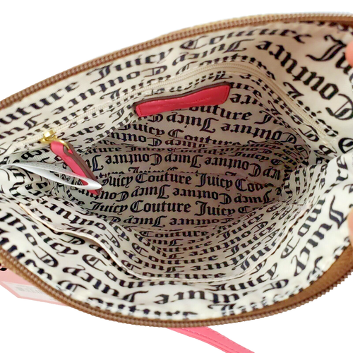 Borsa a tracolla Juicy Couture castagna chino rosa logo gotico righe 9,5" nuova - Foto 10 di 11