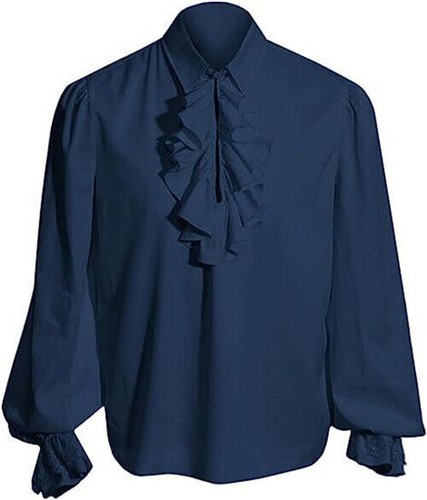 Mens Gothic Long Puff Sleeves Blouse Victorian Medieval Ruffle Collar Shirt Tops - Imagen 18 de 29