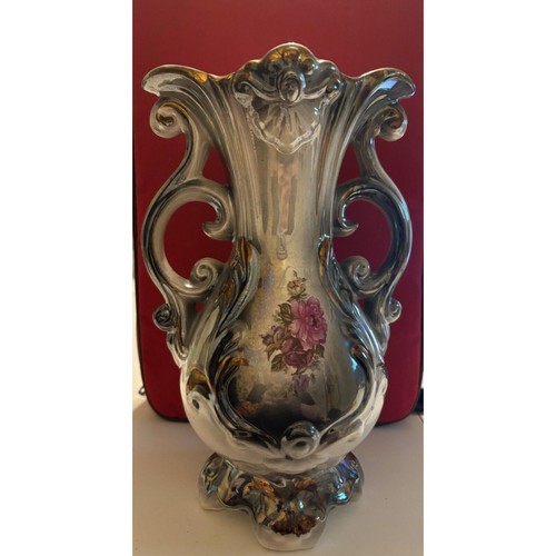 Vintage Keramik irisierende Vase mit Blumenmuster