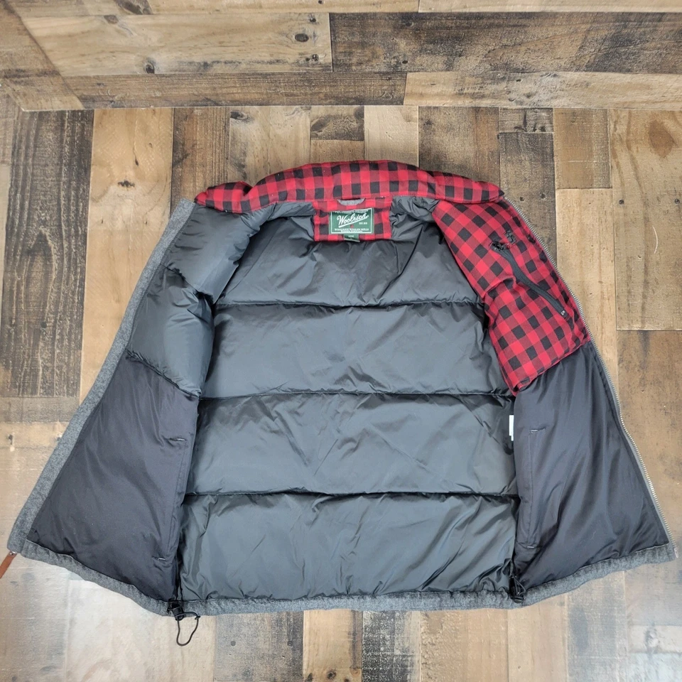 Woolrich Mens Large Vest Gray Heather w/ Plaid Wool Blend 80% Duck Down Puffer - Image 2 of 4
