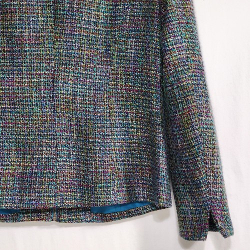 Coldwater Creek Nub Tweed Blazer Sz 4-6 Zip Front Lined Long Sleeve Jewel Tones - Picture 7 of 17