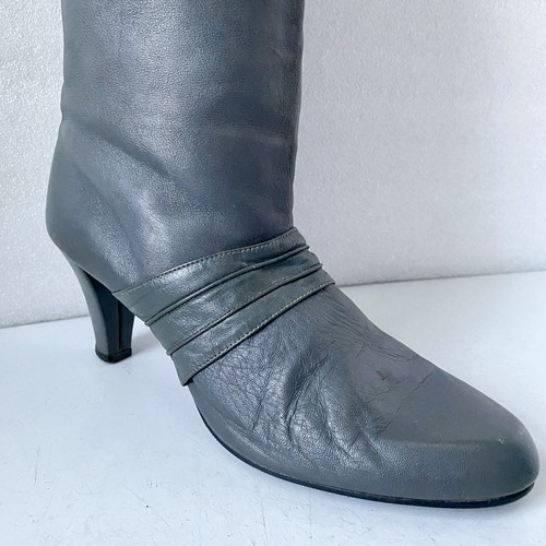 Leather Vintage Gray Slouch Cuff Heeled Boots Women’s Sz 9M Disco Punk 1970s 80s - Picture 12 of 16